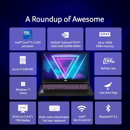 Image of acer Aspire 7, Intel Core 5-210H Processor, NVIDIA GeForce RTX 3050 6GB GDDR6, 16 GB, 512GB, Full HD, 15.6 inch /39.62 cm, Windows 11 Home, Flame Black, 1.99kg, A715-79G, Backlit Keyboard, Gaming Laptop