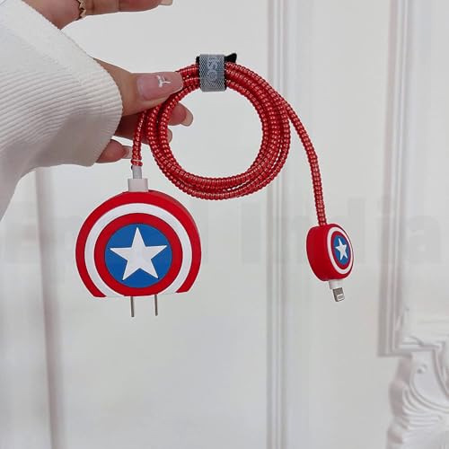 Image of J'TTON Case Cover for 18W /20W iPhone Adapter & USB-C Cable | Cute 3D Cartoon Character (Red Cap America)
