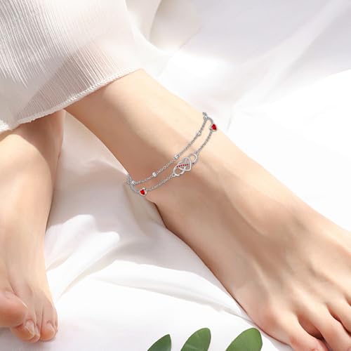 Image of Anklet for Women 925 Sterling Silver Double Infinity Ankle Bracelet Waterproof Summer Jewelry Anniversary Birthday Gifts for Her
