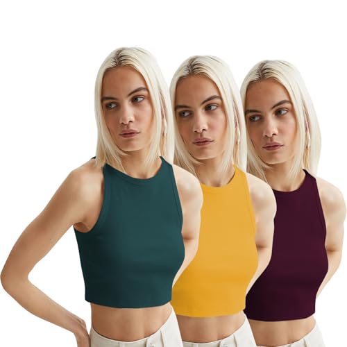 Image of KERI PERRY Tops for Women Crop Top for Women's Tank Activewear Tee Sports Western Casual Cotton Camisole Pack of 3 Combo