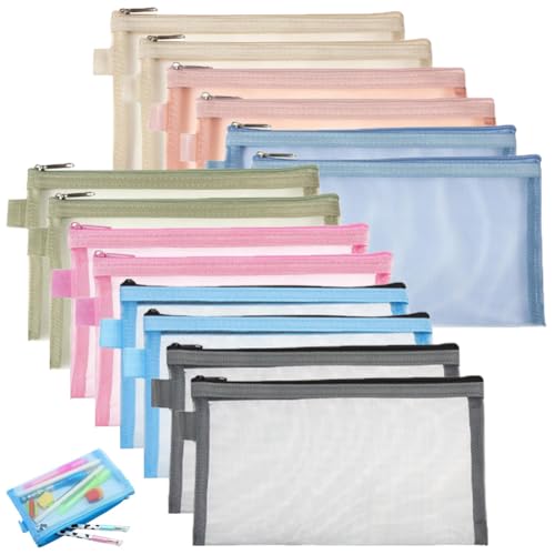 14 peças estojo para lápis saco de lápis de malha com fecho de correr bolsa de armazenamento de papelaria para sacos de cosméticos material de escritório