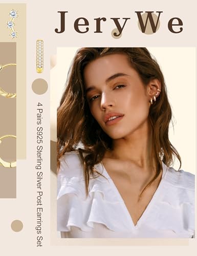 JeryWe Hypoallergenic Gold Hoop Earrings for Women S925 Sterling Silver Post Chunky Cartilage Earring Stacks Non Tarnish 14K Gold Filled Small Hoops Stud Set Jewelry3