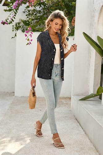 Image of Cakulo Womens Cable Knit Sweater Vest 2025 Oversized Sleeveless Button Down Summer Cardigan Sweaters Tops