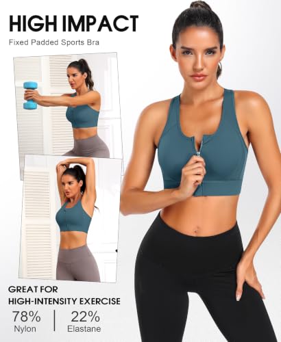 Image of JoyGirl Zip Front Sports Bra Mesh Racerback High Impact Workout Bra