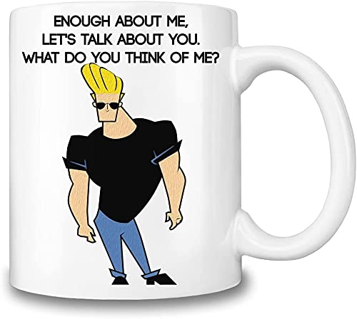 Giftme Johnny Bravo - Taza de café y té de cumpleaños, Navidad, taza única de cerámica blanca de 11 onzas.