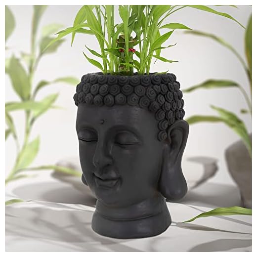 ML-Design Maceta para Planta Figura Cabeza Buda Decoración Antracita 23 x 23 x 44 cm Resistente a la Intemperie para Interior y Exterior Escultura de Buddha Jardinera Estatua Jarrón Florero Decorativo