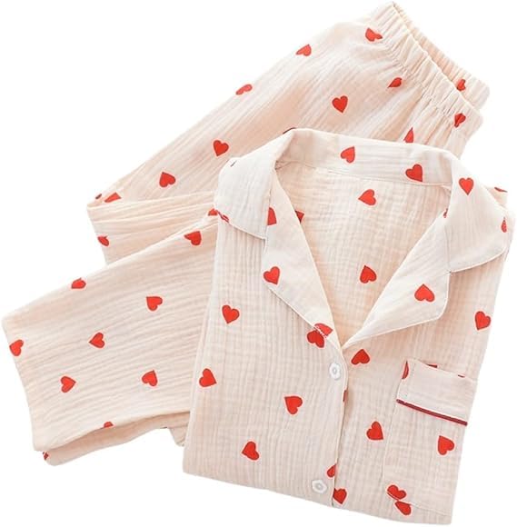 Revers Pyjama Set Für Damen, Rotes Herzmuster, schlafanzug damen...
