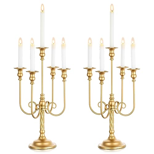Candélabres de Mariage Hauts Candélabres Dorés 5 Bras 50cm Bougeoirs Spirales Métal Antiques pour Centres de Table Noël Événements Cérémonie