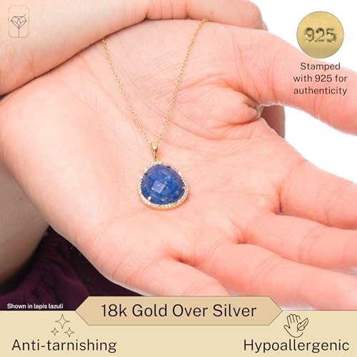 7 Ct. Gemstone Necklace for Women | 18k Gold Over Sterling Silver 10x10 MM Pear Cut Birthstone Necklace with Halo | Adjustable 18-20 Inch Chain | Large Real Gold Pendant Necklace MAX + STONE2