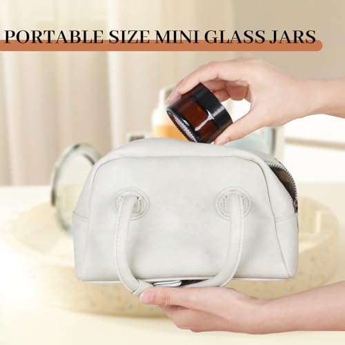 AuroTrends 1 oz Glass Jars with Lids 48Pack- Mini Amber Glass Jar/Cosmetic Containers with UV Protection,Travel Labels (30ml, Set of 48)2