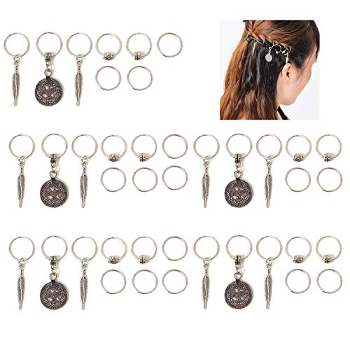 Honbay 40Pcs Antique Silver Coin Leaves Pendant Charms Rings Set Diy Hair Decoration Rings Braid Rings Hair Loop Clips Hair Accessories #TOP10