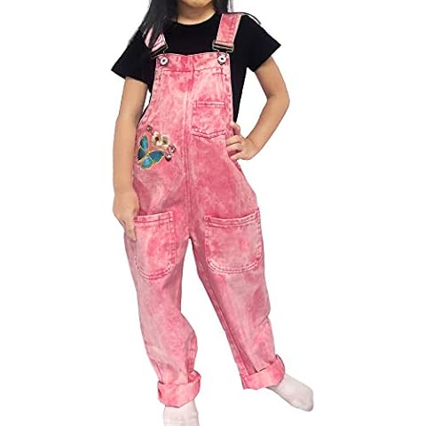 Peacolate Pink Embroidered Denim Overalls for Girls Cover