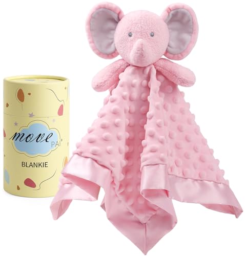 Image of MOVEPAI Baby Security Blanket, Soft Baby Lovey Toy Blanket for Girls, Snuggle Toy Lovie Newborn Gift, Stuffed Animals Pink Elephant 16 Inch
