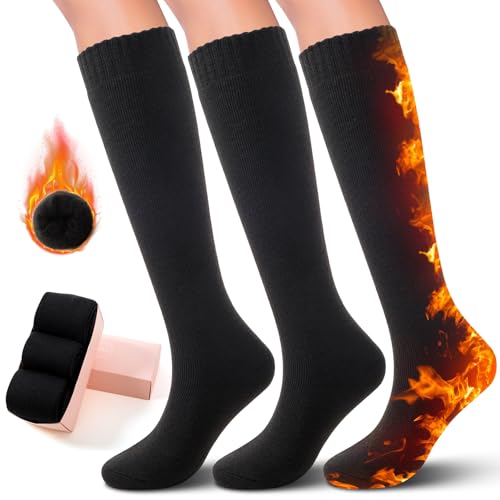 SISOSOCK 3 Pairs Warm Knee High Socks for Women Winter Thick Soft Extreme Cold Weather Thermal Boot Socks with Gifts Box