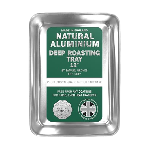 Samuel Groves 12 Professional Aluminium Deep Roasting Tray– Made in England - 32 x 22 x 5cm – Aluminium Bakeware, Non-Toxic Natural Uncoated Roasting Tin – Bakewell Pan (Deep Roasting Tray, 12)