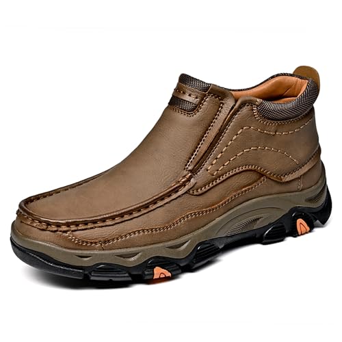 Image of MOSTELO Mens Slip On Casual Loafers Classic Outdoor Leather Walking Hiking Shoes Comfortable for Work Office Dress Outdoor High Top