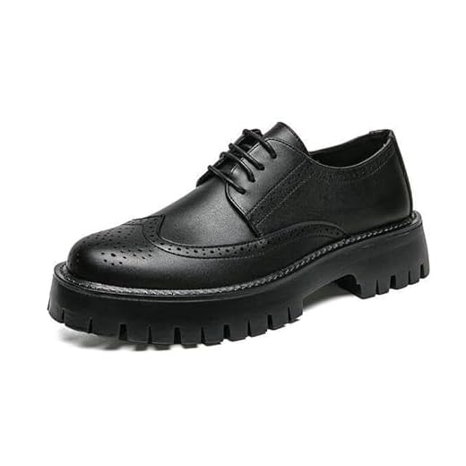 Sapato Oxford masculino de couro com cadarço plataforma confortável respirável antiderrapante sola Derby sapatos casuais para trabalho de negócios Oxfords, Preto, 42