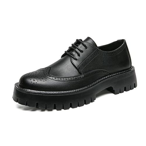 Men's Leather Brogue Lace Up Dress Platform Oxford Shoes Comfort Breathable Non Slip Lug Sole Derby Shoes Casual Business Work Oxfords