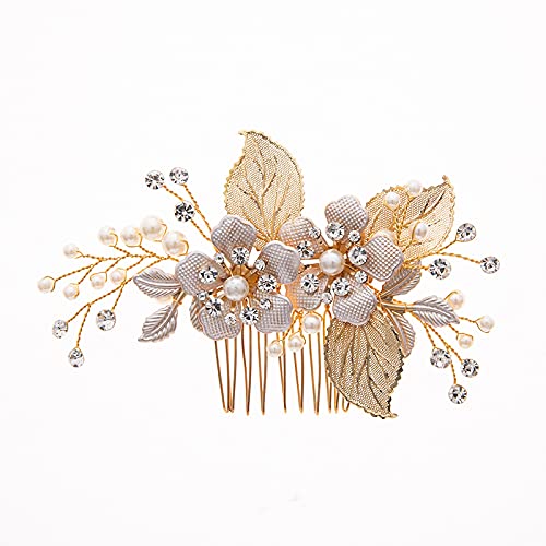 Gold Wedding Hair Comb-Handmade Bridal Hair Clip Wedding Hair Accessories for Women (Gold)
