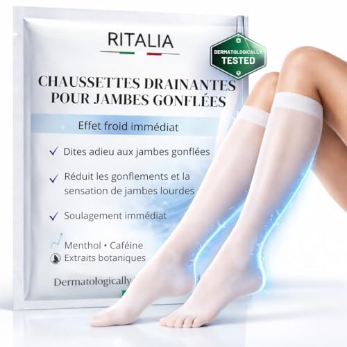 Ritalia® Chaussettes Drainantes pour Pieds et Jambes avec Effet Froid – 2 Paires Mi-Bas, Soulagement des Pieds Gonflés et Fatigués au Menthol et à la Caféine – Made in Italy