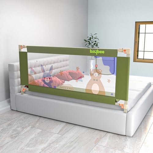 Image of BAYBEE Bed Rail Safety Guard for Kids | Bed Railing for Baby Safety Fence with 28 Level Height Adjustable & Portable Bed Side Protector from Baby Falling Guard (6.5Ft, 1 Side, Dark Green)