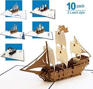 3D Pop Up Greeting Card Pirate Ships | Birthday Boy Card | Sail Ship (Ships Pack of 10)