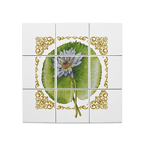 Carreaux céramique botanique finition haut de gamme cadre lotus 45 cm