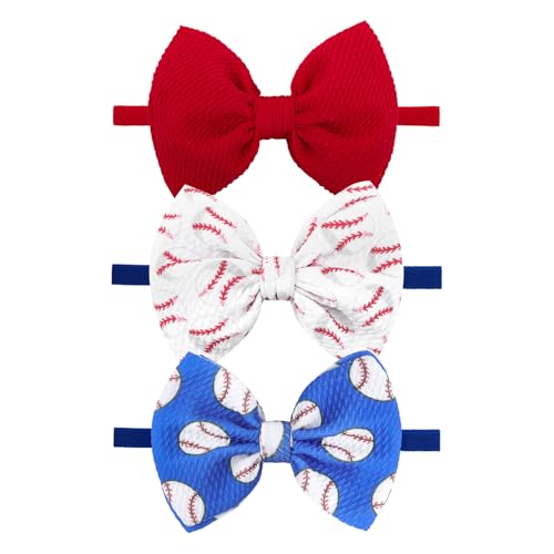 Baseball Baby Bows 0-6 Months Red Hair Bow Sport Baby Headband Soccer Bows for Girls Baseball Hairband Infant Bows Headband Game Hair Accessories