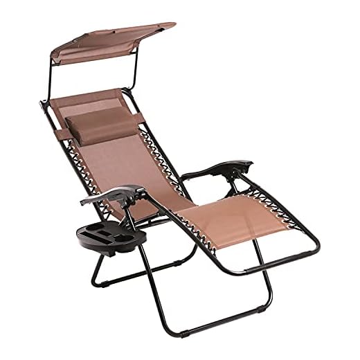 BestMassage Patio Chairs Lounge Chair Zero Gravity Chair 2 Pack Recliner W/Folding Canopy Shade and Cup Holder for Outdoor Funiture (Brown)