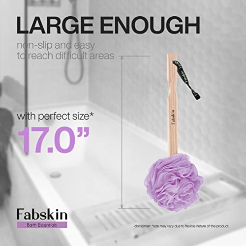 Image of FABSKIN Luxury Back Bathing Loofah With Wooden Handle for Men and Women | Pack of 1 | Loofah For Back Bathing with handle | Back Bathing Loofah Brush | Back Scrubber for Bathing (Purple)
