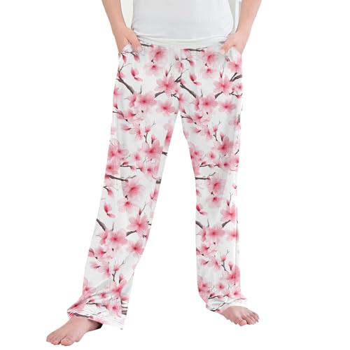 Cherry Blossoms Branch Long Pajama Pants Elastic Waist PJ Bottoms with Pockets S A110275