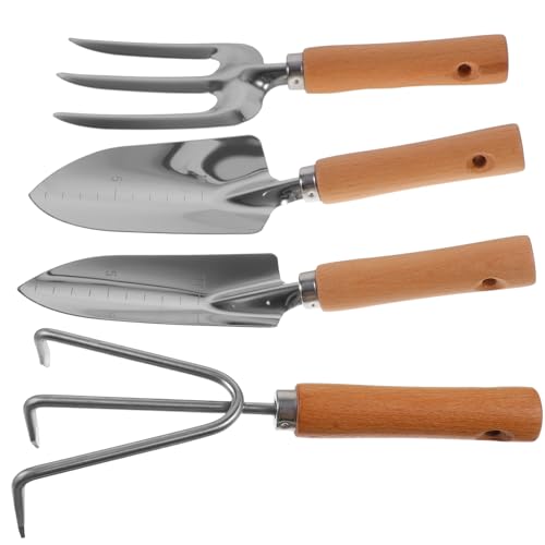 POPETPOP 1 Juego Kit de jardineria Tirador Madera Plants Plantar Pala para cavar enrejados de jardín rastrillo de Mano Herramienta de jardín rastrillo de Mano de jardín Acero Inoxidable