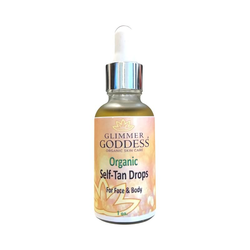 Glimmer Goddess Organic Self Tan Drops for Face & Body - Unscented, Vegan, Natural Bronzing, Streak-Free, All Skin Types, 1 oz., Organic Ingredients, Paraben-Free, Cruelty-Free