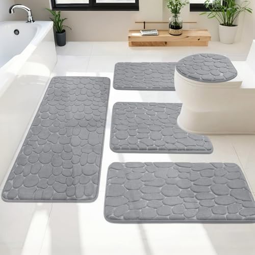 Heavyoff Badezimmerteppich Set 5 Teilig, Weiche Badematte und U Förmige wc...