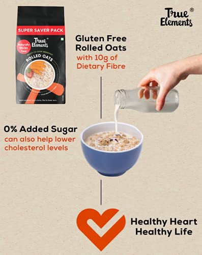 Image of True Elements - Rolled Oats| 100% Natural Ingredients | Healthy Breakfast Cereal | High In Protein And Fiber - 1.8 Kg (Pack of 3)