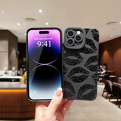 LAPOPNUT Black Case for iPhone 14 Pro, Women Girls Cute Lip Pattern - image 5