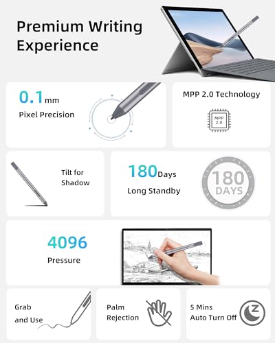 Metapen Styluspen M2 Biz voor Microsoft-oppervlak (4096 drukniveau, 180 dagen AAAA batterijduur), 2-in-1 knop Surface-pen voor Surface Pro X/9/8/7/6/5/4/3/Go 3/Studio 2/Book 3/Duo, ASUS VivoBook Flip