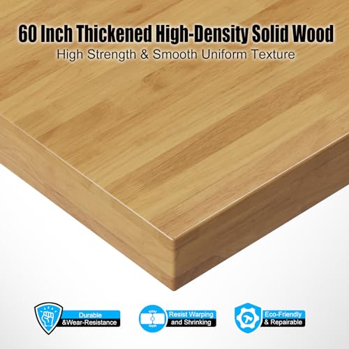 60” Heavy-Duty Solid Wood Work Bench Work Table with Wheels, Adjustable Height Portable Workbench with Power Outlets, 3000 Lbs Capacity Workstation for Garage, Workshop