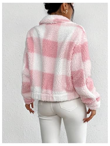 SOLY HUX Women's Plaid Fleece Jacket Button Down Long Sleeve Drop Shoulder Fuzzy Sherpa Jacket Outerwear2