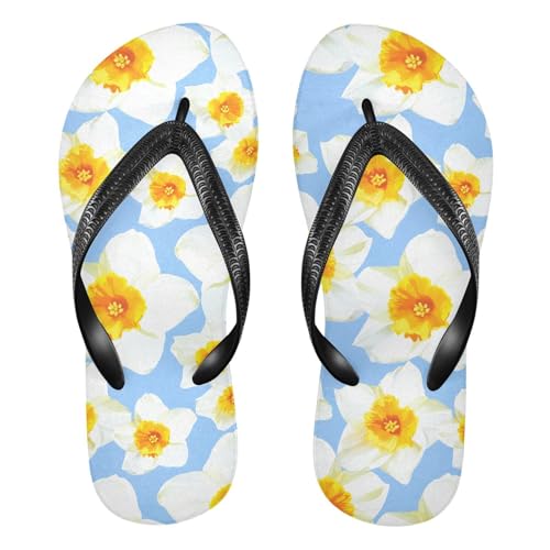 Sinestour Flower Floral Blue Flip Flops for Beach Thong Sandals Anti-slip Lightweight Flat Slippers for Indoor Outdoor House