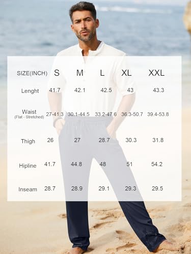 Image of iWoo Linen Pants Men Casual 2025 Summer Beach Elastic Drawstring Waist Yoga Pants Travel Baggy Work Pant Pajama