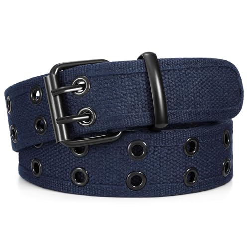 Image of WHIPPY Canvas Double Grommet Belt Unisex Casual Double Prong Belt for Men Women for Jeans Pants