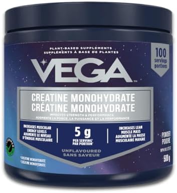 Vega Creatine Monohydrate Micronized Powder, Pure Unflavored, 100 Servings, 5000mg Per Serving, 500g Tub