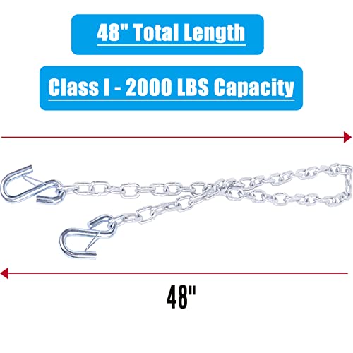 Image of 48 inch Trailer Safety Chain Kit w /Dual 3 /16 inch Hooks 2000lb 2 Pack | Grade 30 zinc-plated steel tow chains w / dual 3 /16 inch spring hooks. 2,000 lbs capacity for jet ski & small trailer.