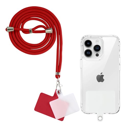 Yoedge Cordon Telephone Portable, Tour de Cou Telephone Universelle avec 2 Patchs, Réglable Collier Lanière Téléphone en Bandoulière en Nylon Adaptée à la Plupart des Smartphones,Rouge