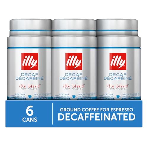 Image of illy Decaf Ground Espresso Coffee, Classico Medium Roast, 8.8oz, 6 Pack