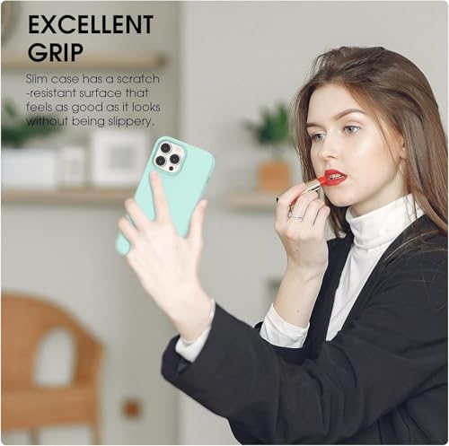 Image of DIZORO Silicone Back Case for iPhone 13 Pro Max, Soft-Touch Phone Microfiber Silicone Back Cover for iPhone 13 Pro Max- Mint