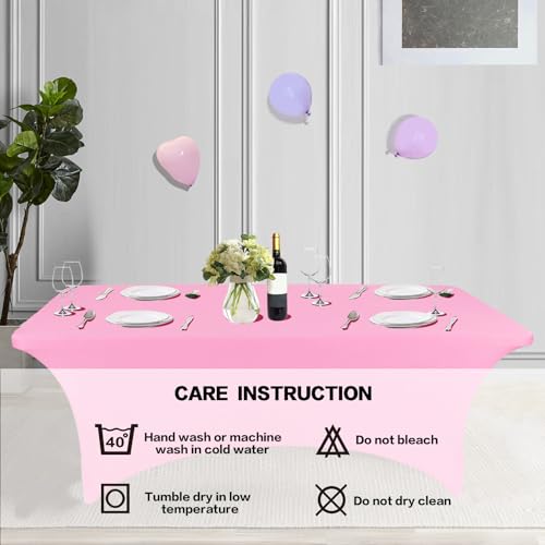 Image of IVAPUPU 6FT Table Cloth for Rectangular Fitted Events Stretch Pink Table Covers Washable Cover Spandex Tablecloth Protector for Party, Wedding, Cocktail, Banquet, Festival