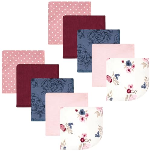 Image of Hudson Baby Unisex Baby Flannel Cotton Poly Washcloths, Dusty Rose Floral 10 Pack, One Size