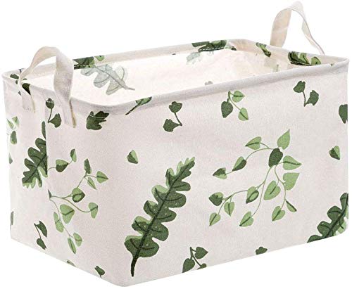LelestarRectangle Storage Basket Tropical Cute Canvas Organizer Bin for Pet/Kids Toys, Books, Clothes Perfect for Kid Rooms/Playroom/Shelves (Leaf)